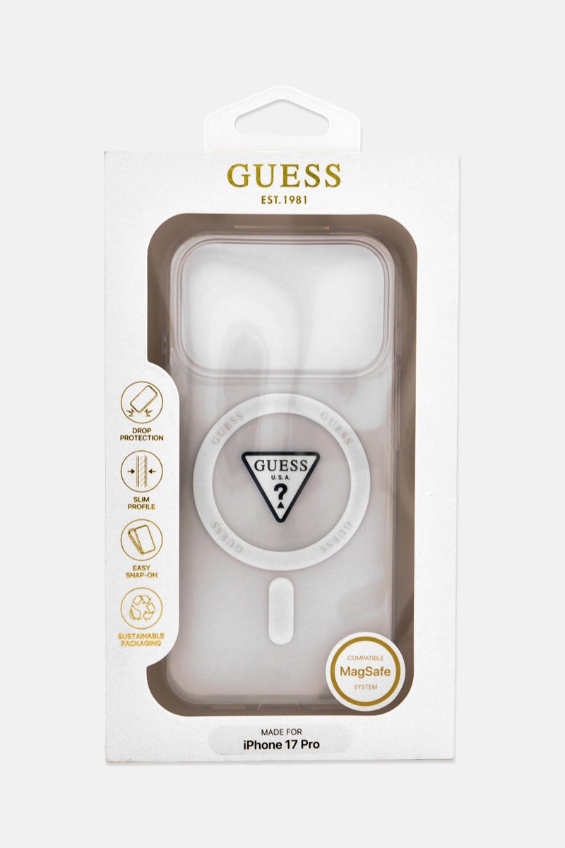 GUESS حافظة موبايل آيفون 17 برو ماج سيف مثلث الشعار، شفافة - Image 1